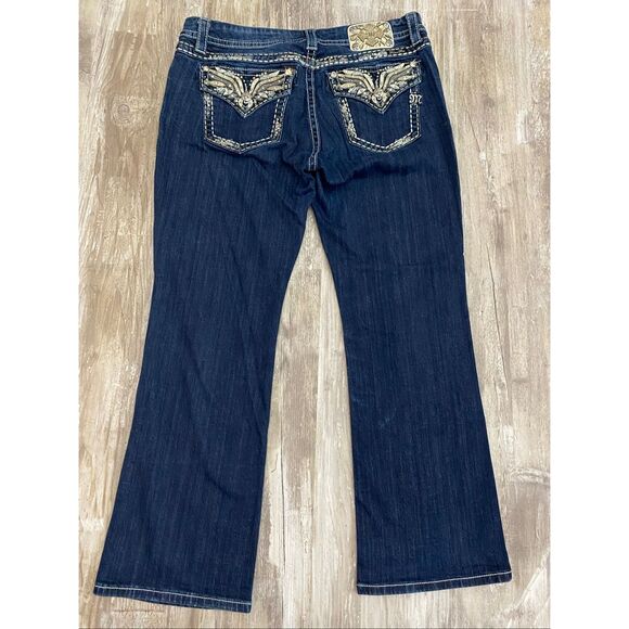 Miss Me Mid Rise Easy Bootcut Jeans Rhinestone Embellished Women’s Sz 34 - Picture 1 of 7